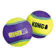 Purple and yellow kong crunchair balls x3 small with plush textured surface for a crunching sensation play