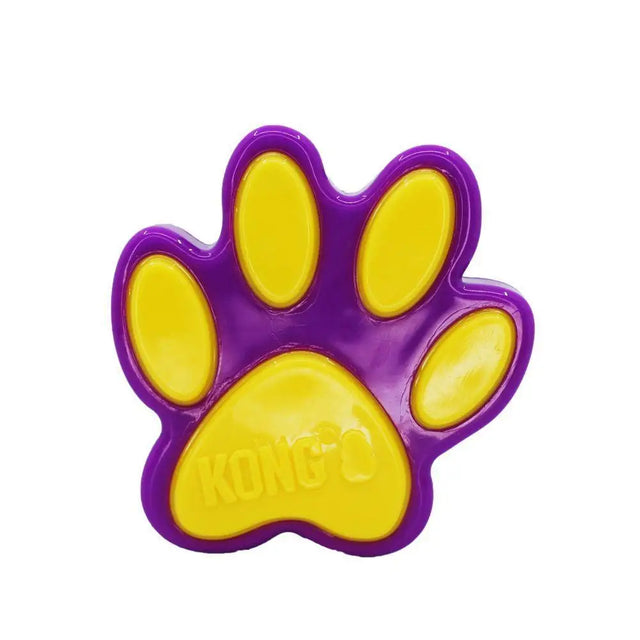 Purple and yellow kong eon paw dog toy with multiple textures to support natural chewing instincts