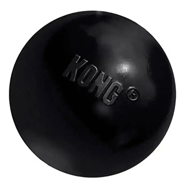 Black kong extreme ball dog toy made of durable rubber for long-lasting fetch and chew play