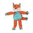Kong floppy knots fox dog toy in orange and teal rope with a houndstooth patterned belly for playful chewing