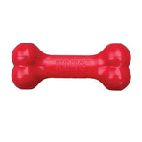 Red kong goodie bone dog toy in classic bone shape made of strong rubber for durable chew play