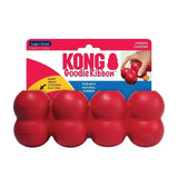 Red kong goodie ribbon dog toy made of durable natural rubber for average chewers treasure trove of fun