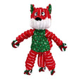 Kong holiday floppy fox dog toy wrapped in red and green rope with white beard and star striped torso