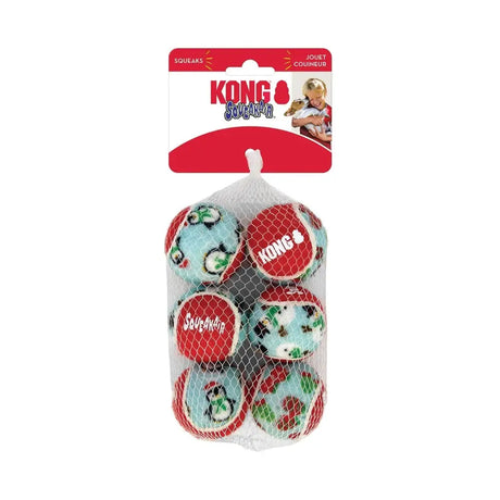 Kong Holiday Squeakair Balls Small Blue/Red Dog Toy Barnstaple Equestrian Supplies