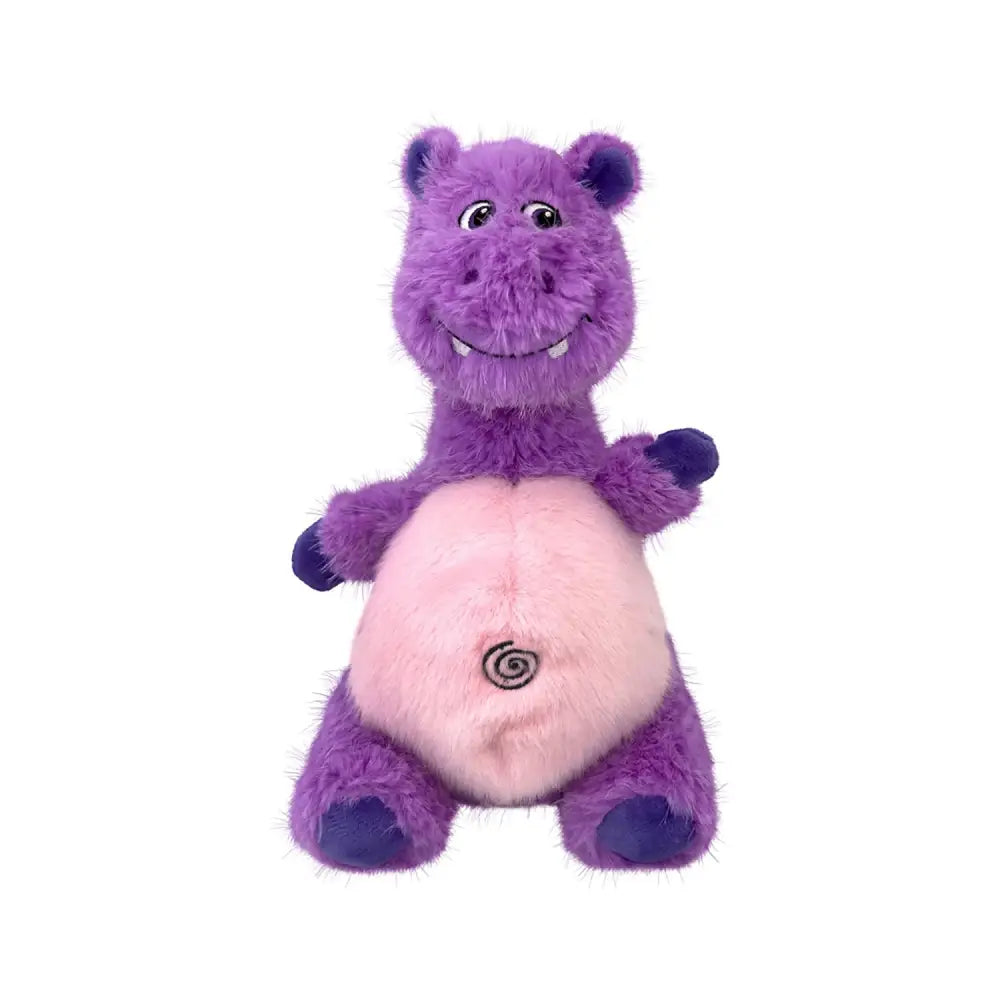 Purple kong knots belly hippo toy with pink belly, dark purple feet, embroidered eyes, teeth, and durable rope features