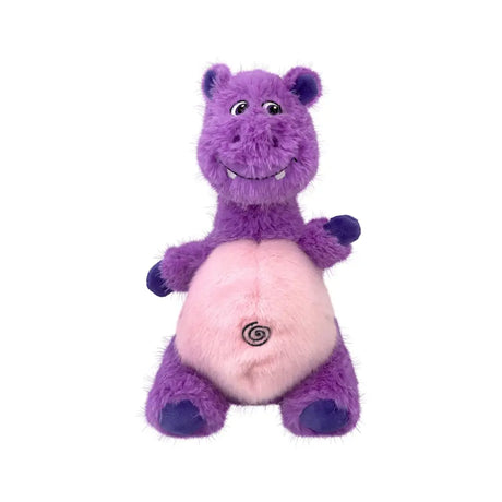 Purple kong knots belly hippo toy with pink belly, dark purple feet, embroidered eyes, teeth, and durable rope features