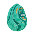 Teal-green kong licks rewards dog toy with textured maze design and golden-brown treat dispensing slots
