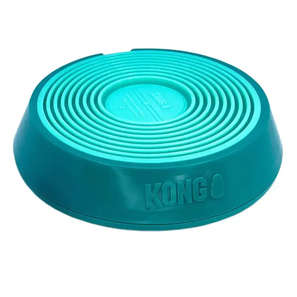 Teal kong licks spinz pet feeding bowl with concentric circular ridges for slow and fun meals