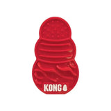 Red kong licks treat dispenser dog toy with textured segmented design for long lasting licking fun
