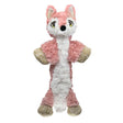 Pink and white plush kong low stuff flopzie fox medium with textured fur tan paws yellow eyes and multiple squeakers