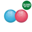 Bright blue and pink kong puppy flyer dog toy made of durable textured rubber perfect for active pups