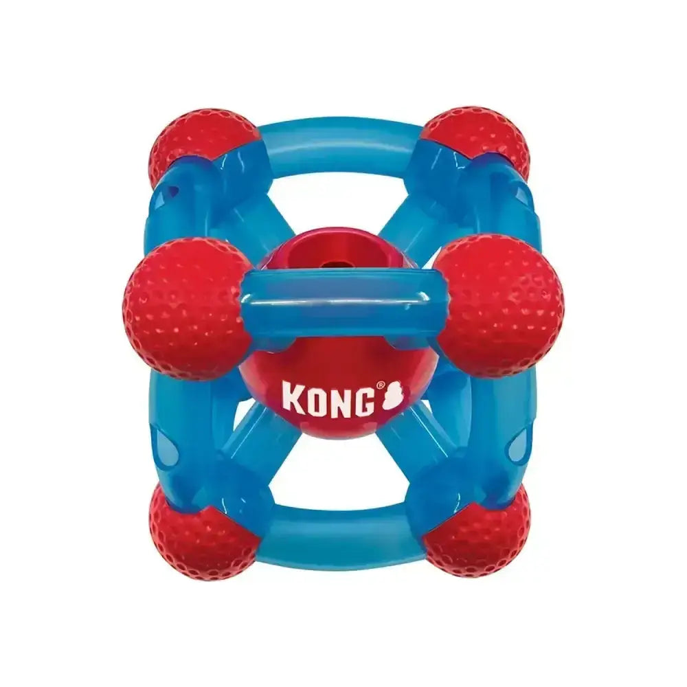 Blue and red kong rewards tinker interactive chew toy with textured spheres that randomly dispenses treats