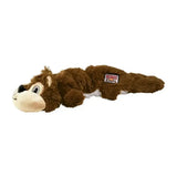 Brown plush kong scrunch knots squirrel dog toy with white underbelly black nose and kong knots label