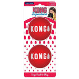 Red kong signature balls with bold white lettering bring ultra-durability in durable rubber dog toy balls