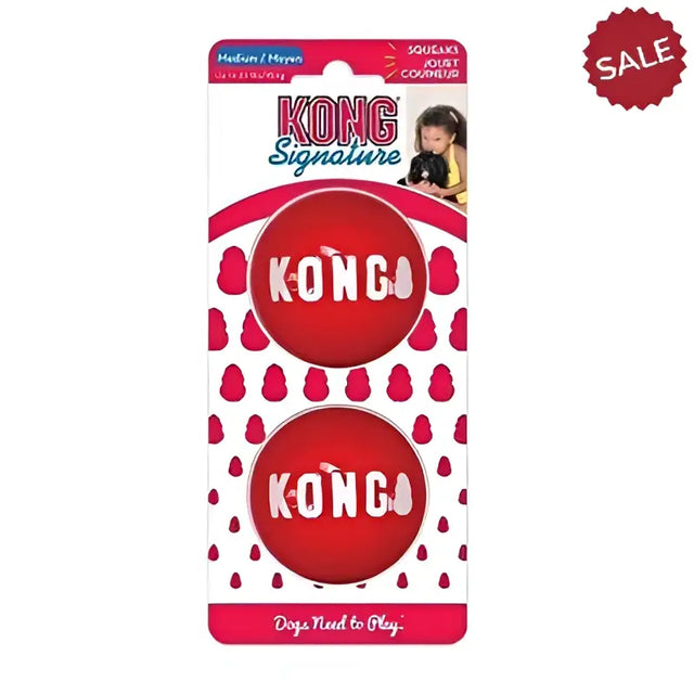 Red kong signature balls x2 medium made of durable rubber with textured surface for easy grip and play