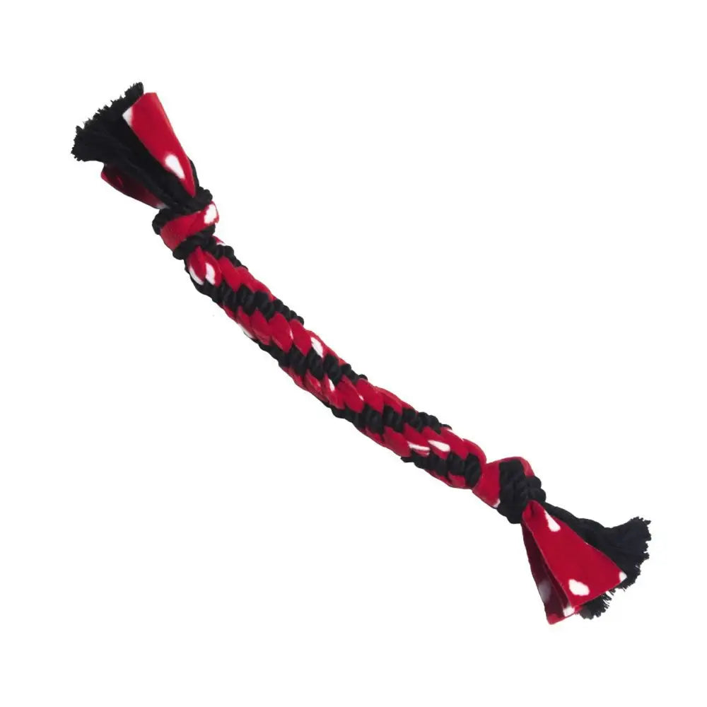 Red and black braided kong signature rope dog toy with white polka dots for uncompromised stretchy delight