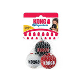 Three kong signature sport balls in black white and red mesh bag offering dynamic bounce and long lasting fetching fun