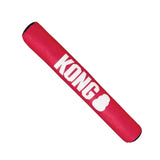 Red kong kong signature stick dog toy with white logo designed for long lasting tugging to satisfy dogs instinctual play