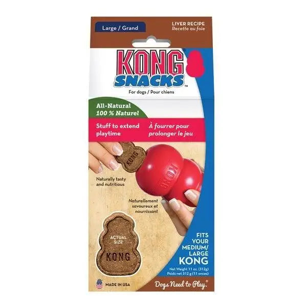 Red kong dog toy with textured surface and embossed logo for kong snacks liver treats and playtime fun