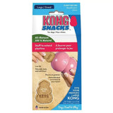 Pink glossy kong snacks puppy treat in blue and white package made with all natural ingredients for added canine challenge