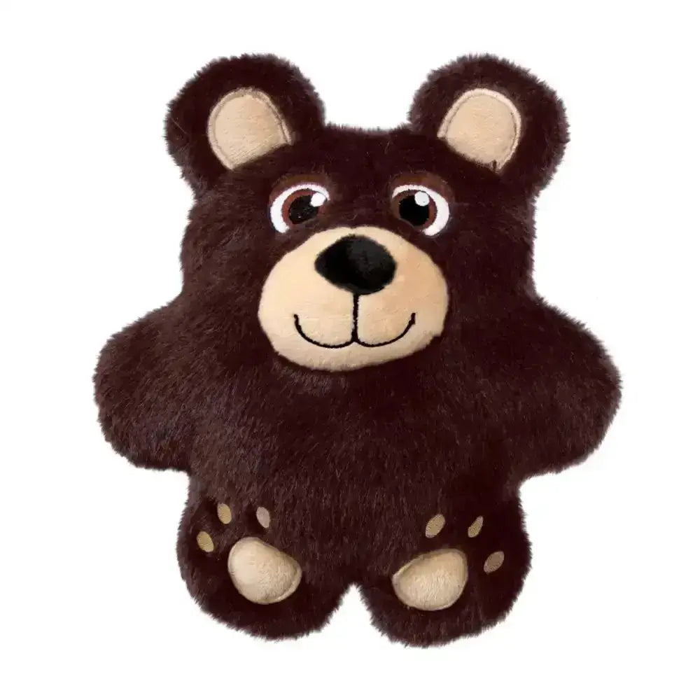 A plush kong snuzzles bear dog toy in brown with tan accents perfect for dogs who love soft bear dog toys