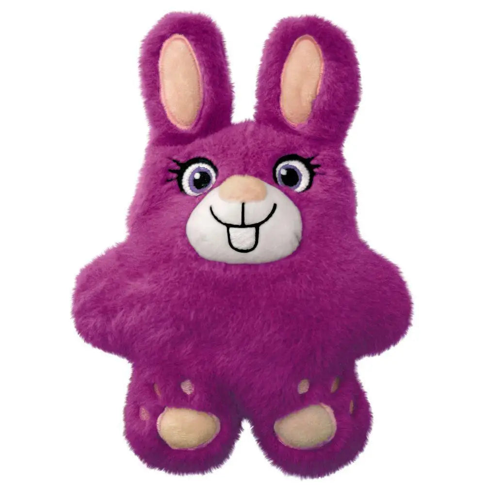 A plush purple kong snuzzles bunny toy with soft fur, body squeaker, crackly ears, and tan inner ears and paws
