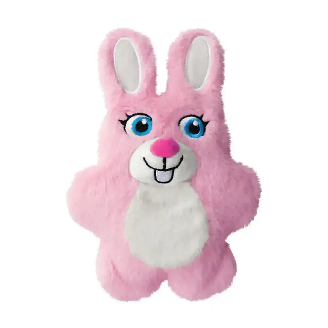 Pink plush kong snuzzles kiddos bunny dog toy with white inner ears blue eyes and embroidered facial features