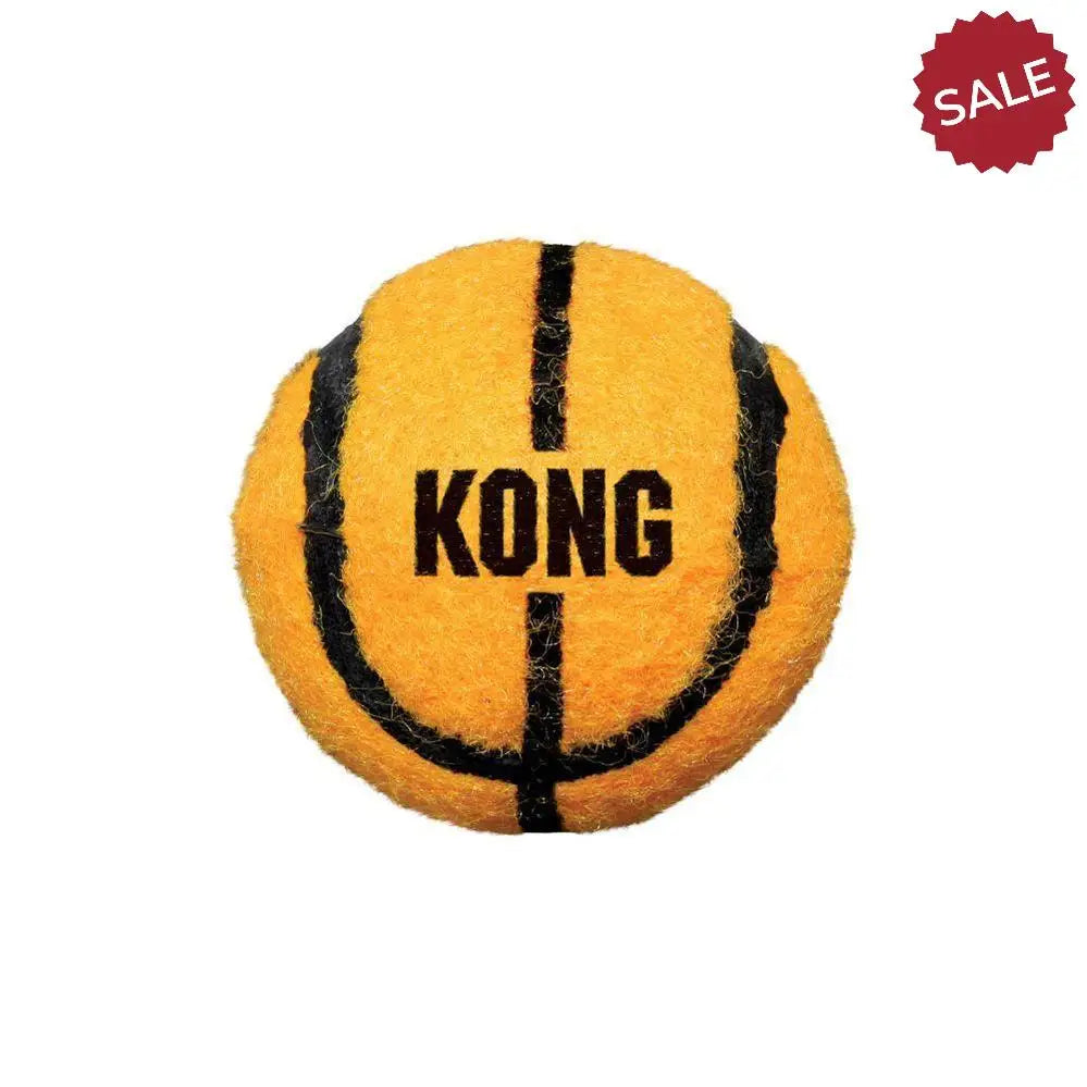 Bright orange fuzzy kong sport balls small dog toys with black lines designed like tennis balls