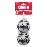 Black and white kong sport soccer balls with rubber walls packed in clear mesh bag for easy storage and play