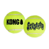 Bright yellow kong squeakair ball and squeakair ball designed as durable perfect fetch toy for pets