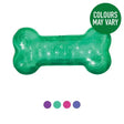 Transparent green kong squeezz crackle bone dog toy made of durable rubber with a fun crackle sound for dogs