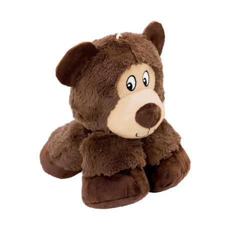 A plush brown kong stretchezz legz bear with soft fluffy fur cream snout and embroidered eyes stimulates natural hunting instincts