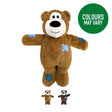 Brown plush kong wild knots jumbo bear with white face black nose blue plaid knotted rope skeleton patches on arms legs belly