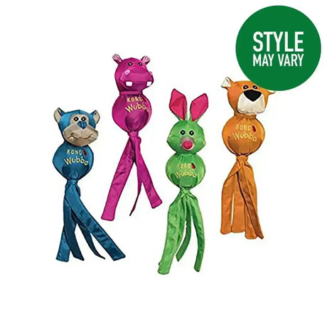 Colorful plush kong wubba ballistic friend dog toys with tough interactive squeak and long flowing fabric tails