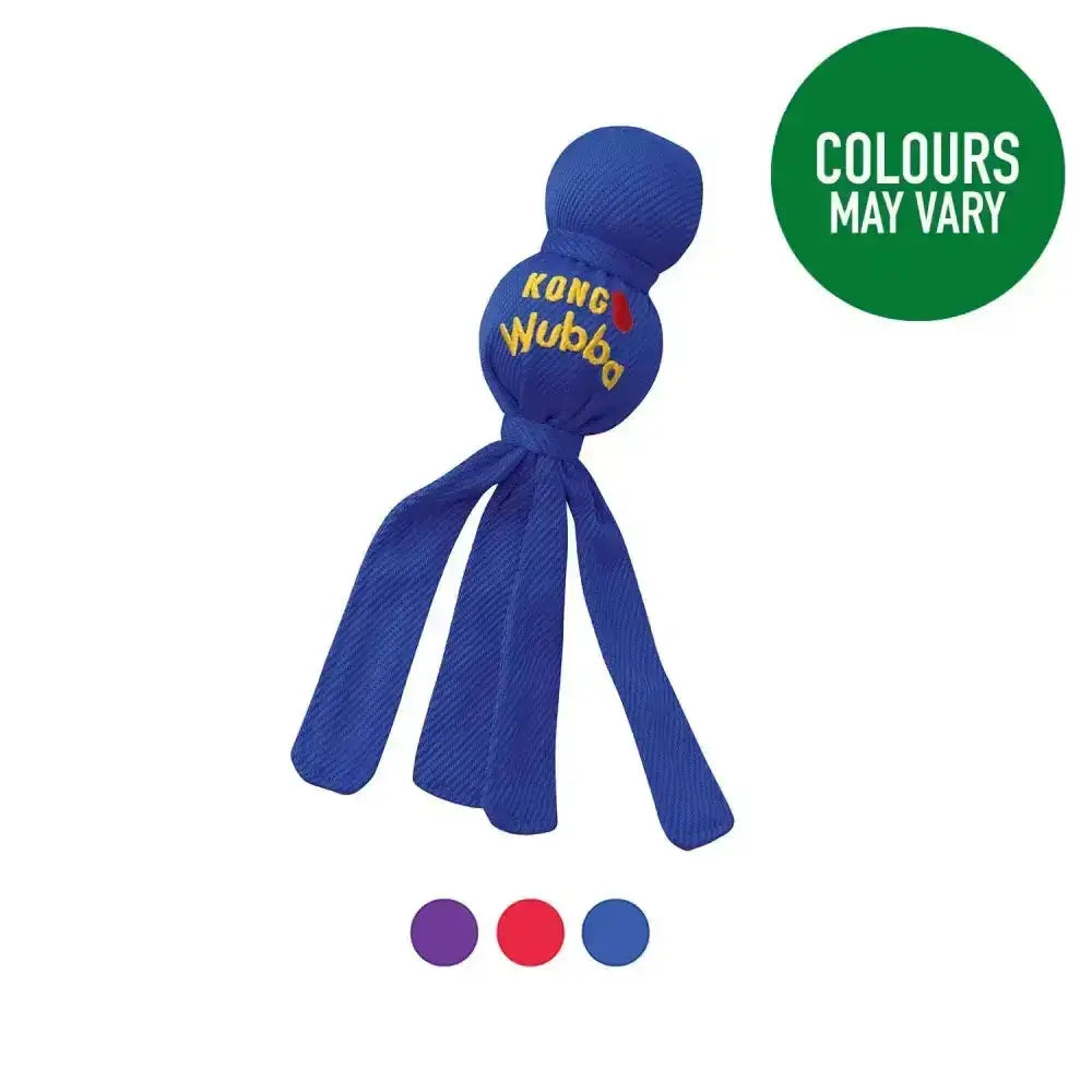 Blue kong wubba interactive toss tug toy with knitted textured surface and embroidered branding