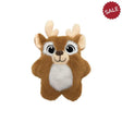 A plush brown kong xmas snuzzles reindeer small toy with white accents and a body squeaker for playful pets