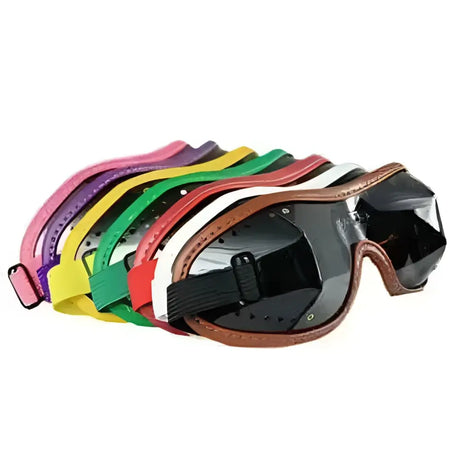 Brown leather kroops racing goggles with black adjustable strap and original goggles dark lens for motorcycling