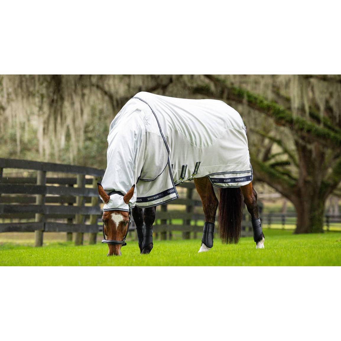 LeMieux Kudos Shower Pro Waterproof Fly Rug Grey on Horse