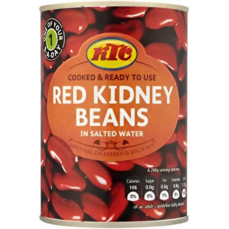 A can of ktc red kidney beans cooked and ready to use in salted water with a vibrant red label showing beans