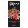 Kulana cranberry juice 1 litre black carton with vibrant red berries and green leaves on the label