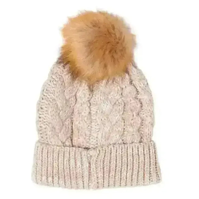 Ladies Cable Knitted Pom Pom Hats Grey Headwear & Neckwear