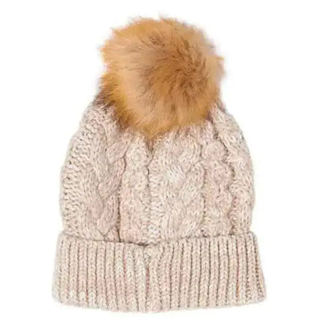 Ladies Cable Knitted Pom Pom Hats Grey Headwear & Neckwear Barnstaple Equestrian Supplies