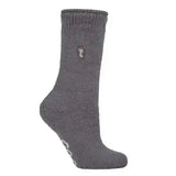 Ladies jeep renegade thermal boot socks in dark gray ribbed knit with smooth toe seams and black brand tag