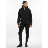 Black zip-up ladies team jacket with subtle gray trim and sleek modern design perfect for any team jacket black style