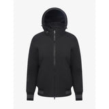Black hooded ladies team jacket with full-length zipper and subtle branding on the sleeve perfect for team jacket black fans