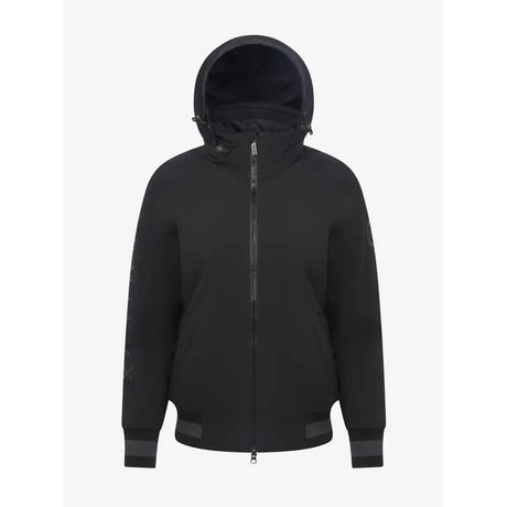Black hooded ladies team jacket with full-length zipper and subtle branding on the sleeve perfect for team jacket black fans