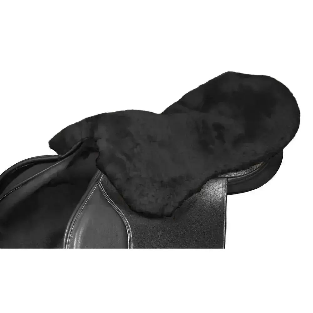 Black sheepskin lambswool seat saver with streamlined shaping for extra comfort and a seat saver black look