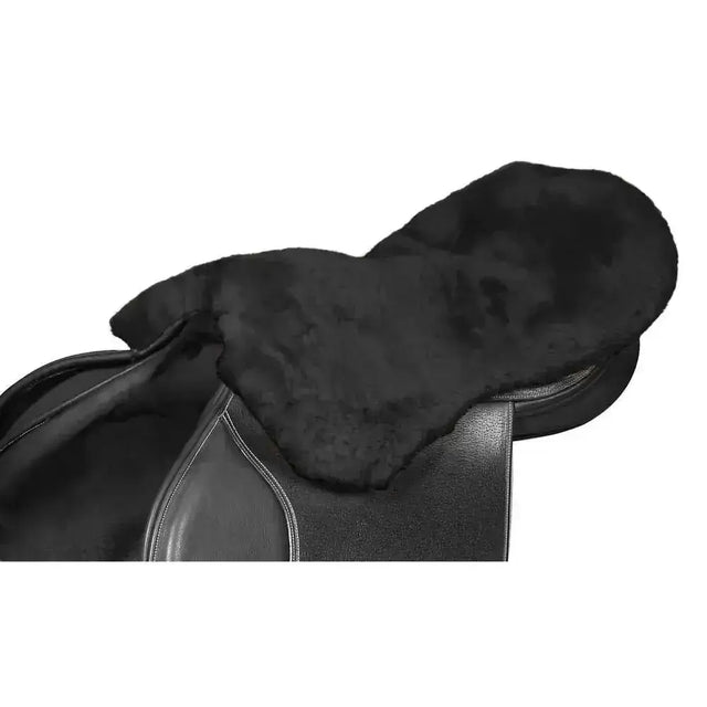 Black sheepskin lambswool seat saver with streamlined shaping for extra comfort and a seat saver black look