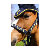 Lancelot Fly Veil by Little Knight Navy/Yellow Pony/Cob Horse Ear Bonnets