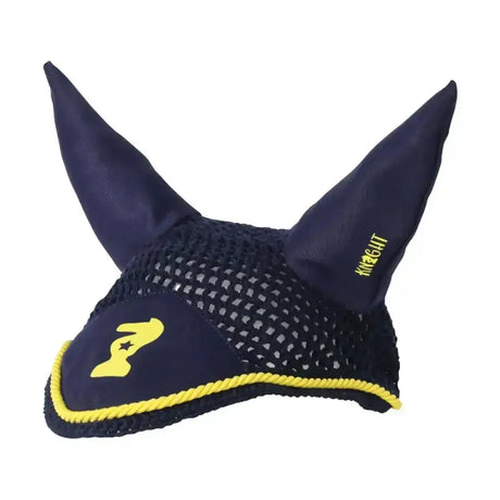 Lancelot Fly Veil by Little Knight Navy/Yellow Pony/Cob Horse Ear Bonnets